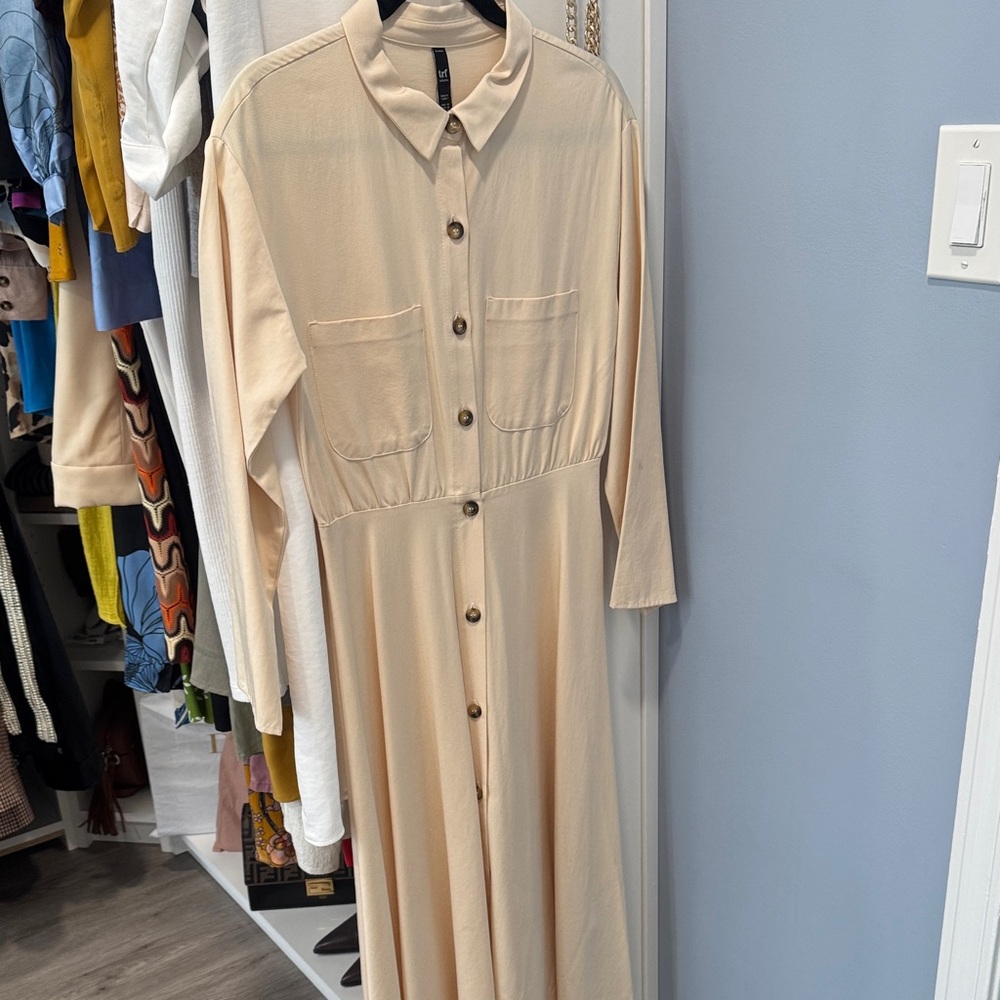 Zara Button-Front Cream Shirt Dress - Picture 3 of 8